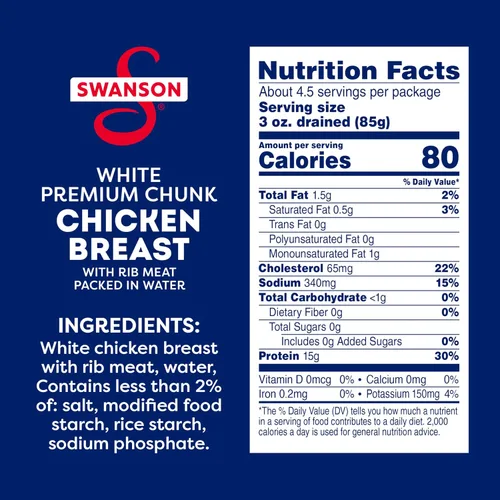 Vista 2 de Swanson White Premium Pechuga de Pollo en Agua con Carne de Costilla, 12.5 oz. (Paquete de 12)
