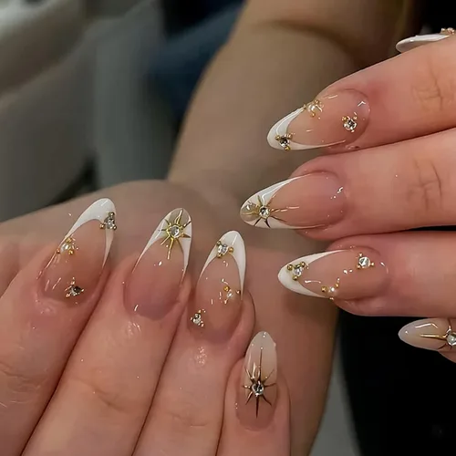 Vista 14 de Uñas postizas medianas a presión con forma de almendra y nude K-Nude