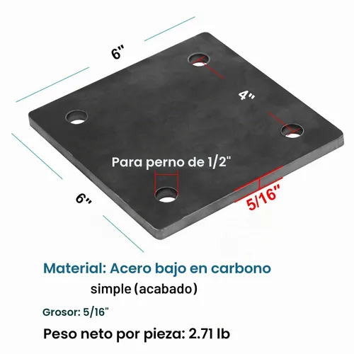 Vista 2 de 2 placas de acero de 6" x 6" x 5/16", hoja base de metal cuadrada, laminada