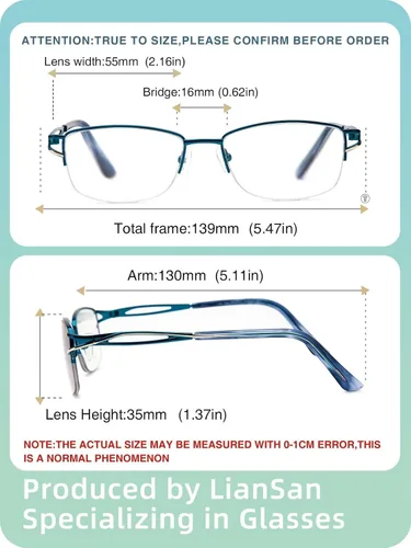 Vista 4 de LianSan Metal Zero Top - Gafas de lectura progresivas multienfoque para mujeres, con bloqueo de luz azul de medio borde, parte superior