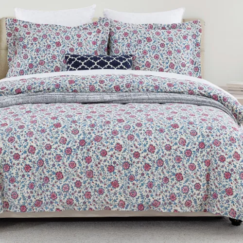 Vista 15 de DAUAOTO Juego de funda de edredón tamaño completo 82"X86" + 2 fundas de almohada, ropa de cama de algodón floral paisley rojo dorado, cierre