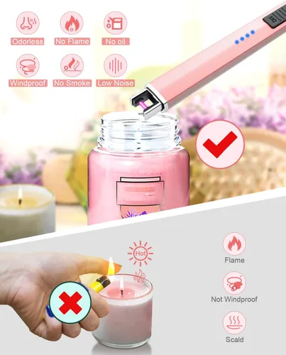 Vista 3 de Encendedor eléctrico recargable de velas de plasma de arco, sin llama, resistente al viento, encendedor USB, protección de seguridad múltiple