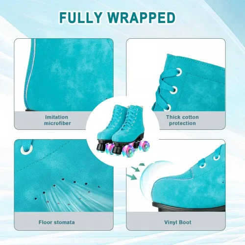 Vista 5 de Patines de ruedas para mujer, de doble fila, de piel sintética, con ruedas iluminadas, para exteriores