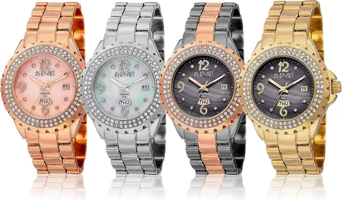 Vista 6 de August Steiner AS8156 - Reloj de pulsera de acero inoxidable con 8 marcadores de hora de diamantes