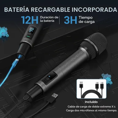 Vista 7 de TONOR Sistema de Micrófono Inalámbrico, Escaneo Automático y Emparejamiento UHF Micrófono de Karaoke Recargable, 2x100 Micrófono Inalámbrico