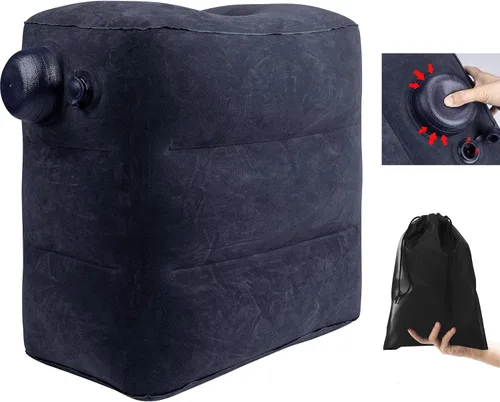 Vista 9 de Paquete de 2 reposapiés inflables para viajes aéreos, reposapiés de viaje en avión, altura ajustable, coche/avión, almohada reposapiés con bomba