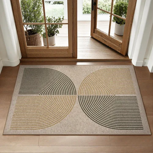 Vista 69 de Lahome Tapetes geométricos para puerta de interior para entrada, alfombra antideslizante lavable de 2 x 3 negro / neutro
