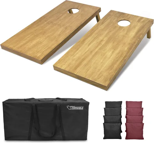 Vista 77 de GoSports 4 ft x 2 ft Regulation Size Wooden Cornhole Boards Set with Light Brown Finish - Includes Carrying Case and Bean Bags Negro- gris