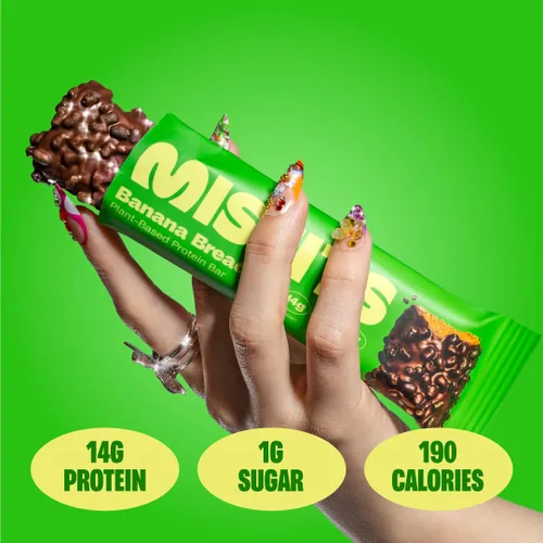 Vista 4 de Misfits Barras de proteína vegana – Pan de plátano Barras nutricionales – 0.49 oz de proteína, 0.04 oz de azúcar, a base de plantas, bajas