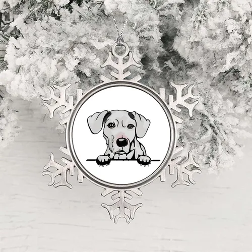 Vista 7 de Adorno de copo de nieve de metal – Sato Dog Ornament Acuarela Peeking Dog Mom Pet Novedosos adornos de copo de nieve de metal regalo para perro mamá