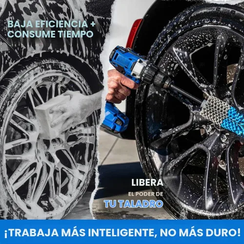 Vista 2 de Accesorio de cepillo de taladro de largo alcance, multiuso para neumáticos de automóvil, ruedas, pozos de ruedas, bahías de motor, tubos de escape