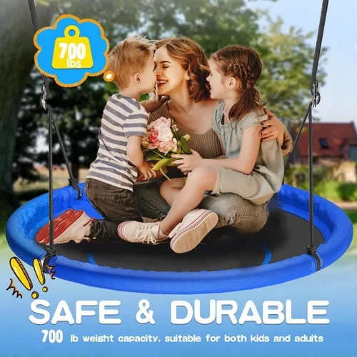 Vista 4 de Columpio de árbol de platillo de 48 pulgadas para niños y adultos, columpio volador más grande para toda la familia, capacidad de peso de 700 libras