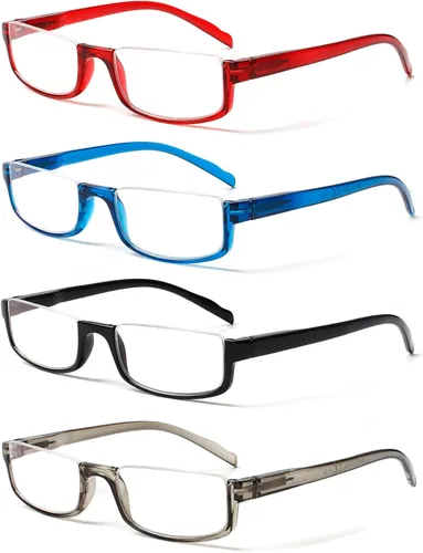 Vista 8 de Henotin 4 pares de anteojos de lectura para mujeres y hombres, lectores, marco de media luna, bloqueo de luz azul, lentes con bisagra de resorte