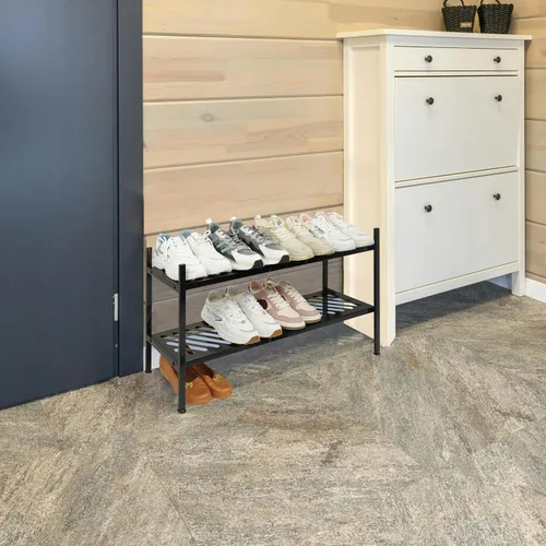 Vista 4 de Zapatero – Organizador de zapatos de metal de 2 niveles, estante de almacenamiento de zapatos de 35 pulgadas, apilable largo soporte para armario