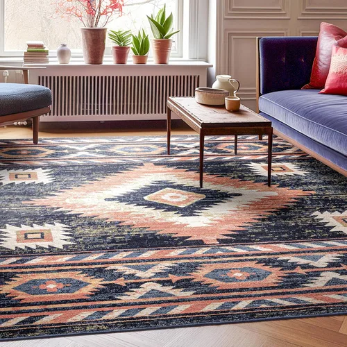 Vista 8 de Well Woven Tulsa Lea Azul Alfombra Tradicional Tribal del Suroeste 5x7 (5'3" x 7'3")