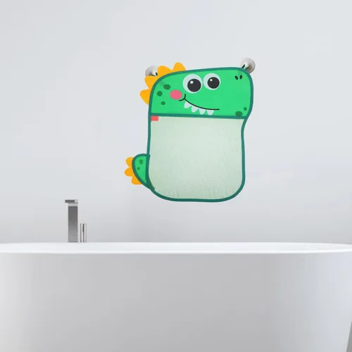 Vista 7 de Tofficu Bolsa de almacenamiento de juguetes de baño de dinosaurios con ventosas, organizador de malla para baño y bañera de niños, almacenamiento