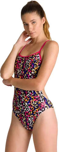 Vista 20 de Arena Traje de baño de una pieza Challenge Back con diseño de palma para mujer Negro