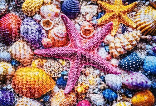 Vista 2 de Mini rompecabezas para adultos de 1000 piezas – Colorido rompecabezas de conchas y estrellas de mar, 1000 piezas de playa de verano mini