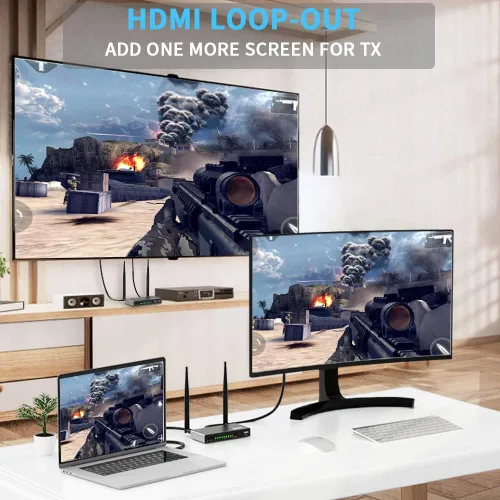 Vista 6 de AIMIBO Transmisor inalámbrico HDMI y 3 receptores 1080P, múltiples TXS y RX, extensor HDMI de 5.8 G con KVM, control remoto IR, Loop-Out, 656 pies