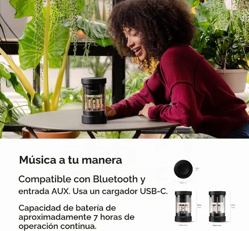 Vista 5 de BALMUDA El altavoz Altavoz Bluetooth portátil Sonido de cristal 3D y espectáculo de luz LED Recargable USB-C 3 modos de luz: vela