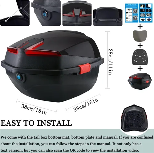 Vista 7 de Caja trasera de motocicleta con respaldo sellado e impermeable, doble capa de protección, almacenamiento de equipaje, funda superior para scooter