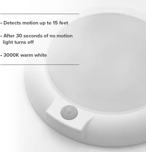 Vista 4 de Maxxima Lámpara LED redonda de 6 pulgadas con sensor de movimiento para montaje en techo, luz blanca cálida de 3000 K, 600 lúmenes, luz de cúpula