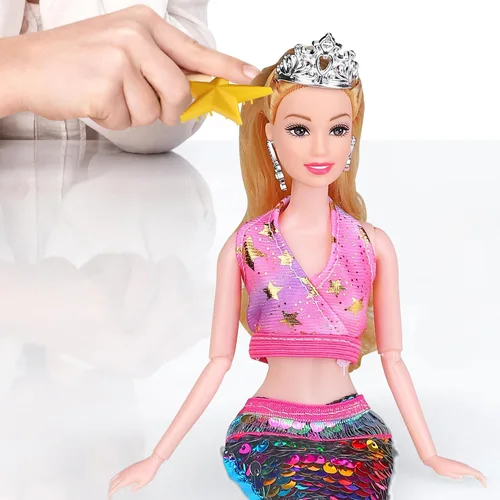 Vista 7 de Juego de muñecas mágicas de sirena para niñas de 4 a 7 años, muñecas de princesa gemelas con delfín morado que cambia de color, trajes de verano