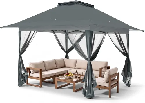 Vista 15 de EAGLE PEAK - Cenador desplegable de 13 x 13 pulgadas con mosquitera, toldo mosquitero fácil de instalar para patio y patio trasero, kiosco al aire