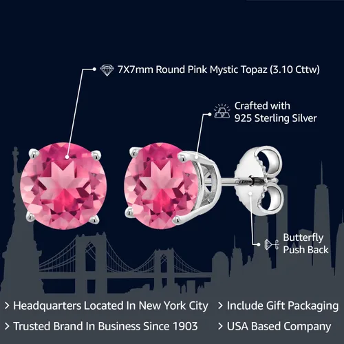 Vista 18 de Gem Stone King Aretes de plata de ley 925 con piedra natal redonda de 0.276 in para mujer