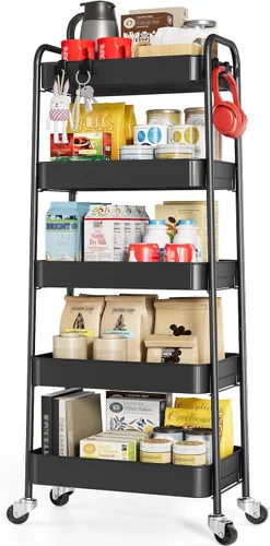 Vista 13 de TOOLF Carrito de metal de 3 niveles con ruedas, carrito organizador de almacenamiento para cocina, baño, oficina, artículos esenciales para bebés