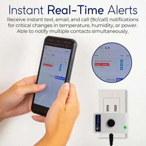 Vista 3 de Proteus AMBIO - Sensor de temperatura y humedad Wifi con zumbador y alertas de correo electrónico/texto