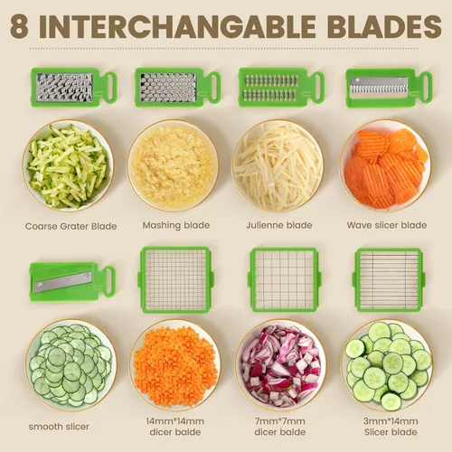 Vista 6 de Picador de verduras con 8 cuchillas - Picador de cebolla 16 en 1 con contenedor, Espiralizador de verduras de cocina Gadgets de cocina - Artículos