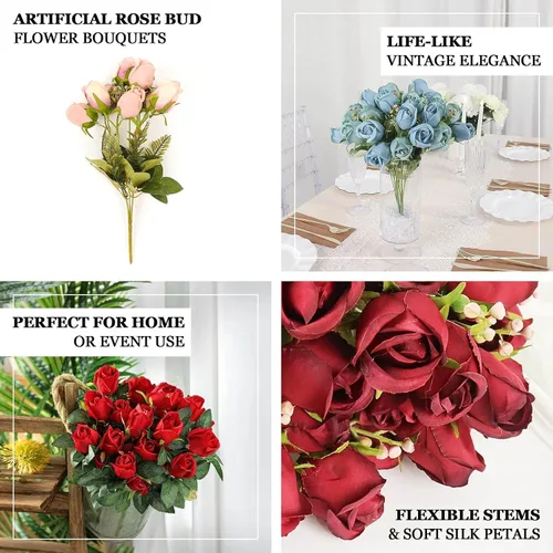 Vista 4 de Efavormart - Paquete de 3 ramos de rosas artificiales de tacto real burdeos de 13 pulgadas, arreglos florales de seda Borgoña