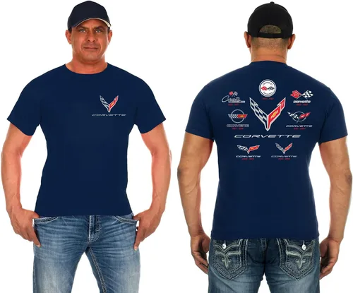 Vista 9 de JH DESIGN GROUP Camiseta de Corvette para Hombre C8 C7 C6 C5 C4 C3 C2 C1 Camisa de Collage Negro