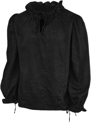 Vista 3 de Meikulo Camisas Henley pirata para niños, disfraces de Halloween, medievales, renacentistas, con cordones, para niños de 5 a 14 años