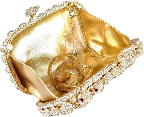 Vista 4 de Boutique De FGG Bolso de mano de cristal de calavera para mujer, bolso de mano de noche con diamantes de imitación, para fiesta, graduación