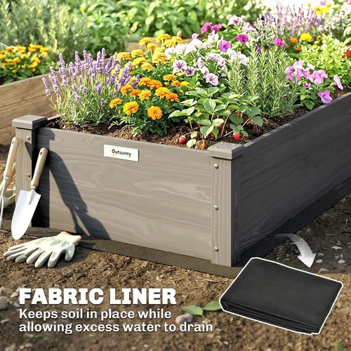 Vista 5 de Outsunny Kit de cama de jardín elevada de madera de 8 x 2 pies, jardinera elevada para exteriores, parte inferior y forro autodrenante, patio