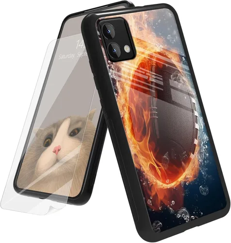 Vista 61 de Funda para Motorola Moto G Play 4G 2024 con protector de pantalla, parte trasera de vidrio templado + funda de silicona suave TPU absorción