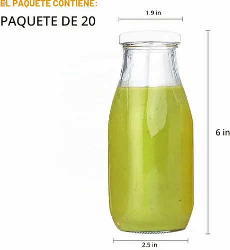 Vista 2 de QAPPDA Botellas de vidrio de 12 onzas, botellas de leche de vidrio con tapas, recipiente vintage para batidos de desayuno, botella para beber