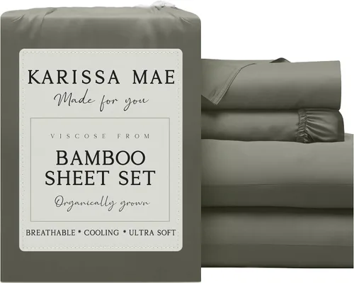 Vista 16 de KARISSA MAE Juego de sábanas de viscosa de bambú de lujo, 100% certificado FSC, refrescante, lujosamente suave, bolsillos profundos de 18 pulgadas