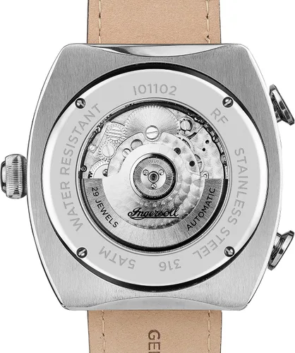 Vista 4 de Ingersoll Reloj automático de acero inoxidable para hombre con correa de cuero, negro (Modelo I01102), Negro -, Reloj automático