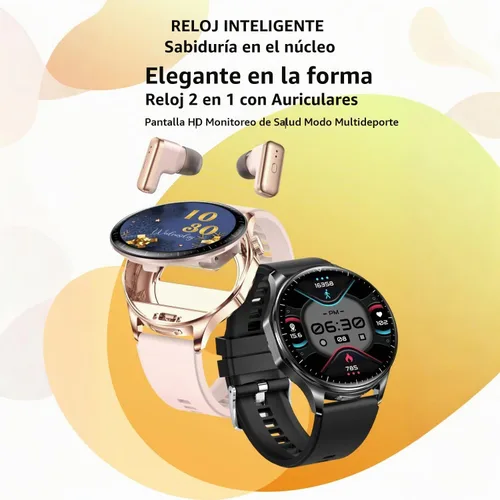 Vista 3 de Reloj inteligente con auriculares, relojes inteligentes TWS 2 en 1, reloj inteligente con pantalla AMOLED colorida de 1.43 pulgadas para Android