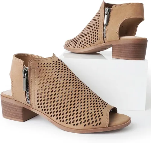Vista 7 de J. Adams Botines Tracy para mujer - Botines de tacón bajo con puntera abierta