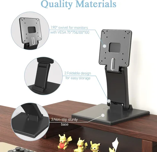 Vista 4 de Babibobibi Soporte VESA plegable - 2.953 x 2.953 in/3.937 x 3.937 in Soporte para monitor LCD/PC, negro, plano y adaptador de monitor único