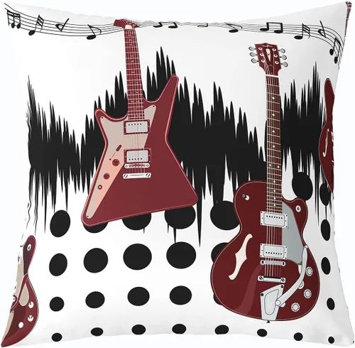 Vista 21 de Castle Fairy Cowboy Boots Throw Pillow Cover 16"x16" Bohemia Musical Guitar Pillowcase Western Rustic Cowgirl Reversible Print Cushion Cover Music