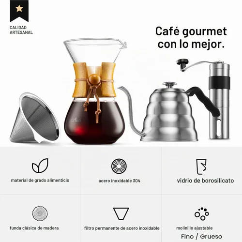 Vista 7 de Juego de cafetera vertida, el kit incluye hervidor de cuello de cisne de 40 onzas con termómetro, molinillo de café y cafetera de goteo de café