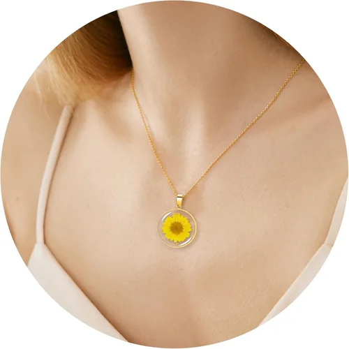 Vista 109 de Pressed Flower Necklace Gift for Women Personalized Handmade Necklaces Birth Flower Necklace