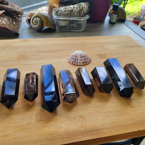 Vista 5 de Cristal curativo de doble punto de cuarzo ahumado natural. Calidad pura. Protección de chakra raíz Muladhara, Wicca, meditación metafísica cristal