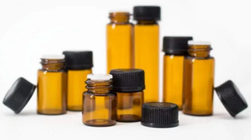 Vista 7 de Juego de 12 botellas de vidrio con tapa de rosca marrón, mini vial de aceite vacío (0.1 fl oz)