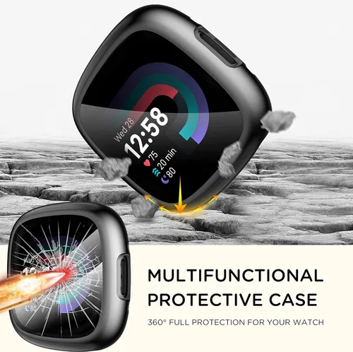 Vista 4 de Suoman [Paquete de 4] para Fitbit Sense 2/Versa 4 Funda Protectora de Pantalla, Parachoques de TPU Suave Galvanizado Completamente Alrededor Funda